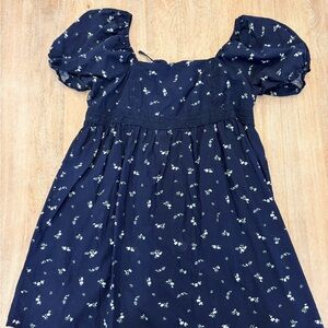 Celebrity Pink Navy Blue Kids Dress with Floral Design